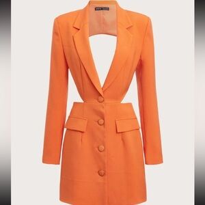 Orange sexy back cut blazer dress
